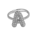 Silver balloon bubble letter A open ring with sparkling crystal zircon pavé inlay - Silver Ring A