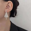 Close-up of sparkling rhinestone Christmas tree earrings with star and heart pendants - Star White Zirconia