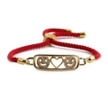 Adjustable red braided rope bracelet with gold-plated smiling face and heart plaque - Red Braided Rope