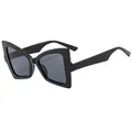 Modern black butterfly oversized sunglasses with dark grey lenses and wide temples - C1 Black Frame Grey Lens
