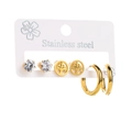Detailed set of stainless steel earrings featuring tree of life, hoops, and zircon studs - Rhinestone Tree Of Life