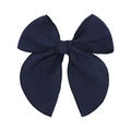 5.4-inch dark blue jacquard cotton bow hair clip with textured weave finish - Deep Blue (78)