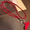 Luxurious red rhinestone cell phone neck lanyard with metallic ring and secure T-pad - Long Full Rhinestone Lanyard + Round Buckle + Red Patch / Red