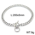 Pulsera de cadena cubana de acero inoxidable plateado con cierre OT, 200x5mm - Pulsera Estilo D (KB166136-ZZ)