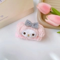 Polsino in peluche rosa con ricamo personaggio Melody e fiocco grigio - Stile Coniglietto Rosa Ricciolo Singolo (56#) / Rosa