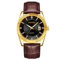 Men's gold quartz watch with brown leather strap and black diamond-marker dial - Brown Strap Gold Case Black Dial Men's
