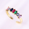 Vergoldeter Evil Eye Ring mit bunten Zirkoniasteinen im rechteckigen Schliff - Einstellbar Offen / Bunte Zirkonia