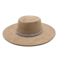 Classic camel wide brim fedora hat with sparkling silver rhinestone band on white background - M (56-59cm) / Camel Suede