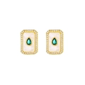 Close-up of 18K gold plated earrings with white mother-of-pearl and green zircon stones - Water Drop Green Zirconia Earrings