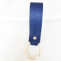 Deep blue leather keychain strap with premium gold metal ring and rivet detail - Dark Blue