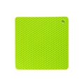 Square lime green silicone table mat with honeycomb texture and round hanging hole - Green
