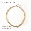 Two-tone gold and silver beaded stainless steel necklace with adjustable lobster clasp - Two-Tone Necklace (8mm Bead)