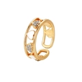 Adjustable golden heart ring with white enamel and micro-set zircon stones - Hollow Heart Row Diamond Style - Gold