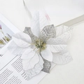 Artificial white and silver Christmas poinsettia flower with sparkling glitter details - Silver Glitter Mesh