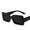 Vintage glossy black square frame sunglasses with thick rectangular retro design - Bright Black Frame Grey Lens