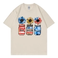 Beige oversized cotton T-shirt featuring God Blessed America floral graphic print - Beige