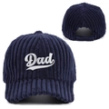 Cappellino da baseball in velluto a coste blu scuro con ricamo DAD bianco, vista doppia - Regolabile / Blu Navy DAD