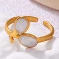 Golden open cuff bracelet with white shell inlay and elegant leaf accents for women - Adjustable Open / Gold Shell Flower Bangle (JR454-GW)