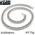 Silver 8mm hip hop cuban chain necklace 600mm length for men street style jewelry - 8mm*600mm / Silver