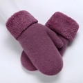 Close-up of purple knitted mittens with thick plush cuffs and soft warm wool texture - Plush Cuff Burgundy