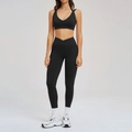 Schwarzes Yoga-Set für Damen mit V-Ausschnitt, Cross-Back-BH und High-Waist-Leggings mit Tasche - S / Premium Schwarz