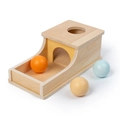 Montessori wooden object permanence box with three colored balls for motor skills - Macaron Object Permanence Box