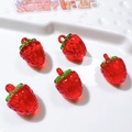 DIY strawberry acrylic charms with green leaves and metal loops for phone case crafts - Red Strawberry
