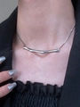 Minimalist silver lava drip pendant necklace with fluid metal design on a snake chain - Stainless Steel Minimalist Liquid Bar Snake Chain (4980)