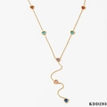 Detailed view of 316 stainless steel Y-shaped necklace with colorful heart stones - Gold Colorful Zirconia (KDD293)