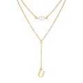Elegant gold double-layer necklace with white pearl and capital letter U pendant - Letter U Style (NC-1930G-U)
