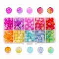 Macro detail of multi-colored crackle bead set with 10-compartment storage case for DIY - 10 Grids Crackle Beads