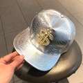 Metallic silver snake skin baseball cap with gold crystal encrusted dollar sign ornament - Silver - Dollar Sign