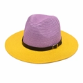 Chapeau de paille d'été avec couronne violette et bord jaune pour la plage - M (56-58cm) / Jaune & Violet