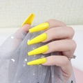 Glossy lemon yellow long coffin press-on nails with shiny UV top coat for women - Jelly Glue Type / Lemon Yellow (CBLL-27)