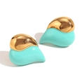 Golden stud earrings with mint green enamel drip and fluid geometric teardrop shape - Gold-Mint Green