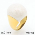 Massiver 18k vergoldeter Titanring mit großem weißem Marmorstein-Inlay im Dome-Stil - US 6 / Gold Weiß Marmor