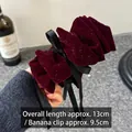 Burgundy velvet bow hair clip with black ribbon and glitter, 13cm banana clip size - Twist Clip (HH9479-1) / Burgundy