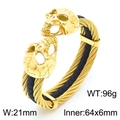 Punk style skull head wire cable bracelet for men in gold and black finish - Gold Color Skull (KB163297-KFC)