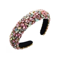 Cerchietto barocco imbottito con strass rosa e bianchi scintillanti su velluto - Rosa