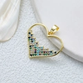 Collier avec pendentif cœur doré et zircons colorés sur socle en pierre texturée - Cœur-Multicolore