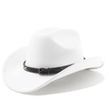 Detail of white western cowboy hat featuring a vintage leather belt with metal buckle - M (56-58cm) / Pure White