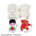 Silicone mold featuring cartoon bear and boy with heart for DIY cake and chocolate toppers - 4# Boy & Bear (Grey)