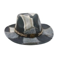 Retro denim patchwork cowboyhoed met lederen band en metalen stierenembleem - Eén maat / Zwart (Denim Patchwork)