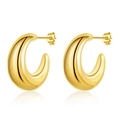 Polished gold plated thick teardrop C-shaped hoop earrings with mirror finish for women - Teardrop C-Shape Arc / Gold