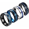 Set mit Herrenringen aus Titanstahl mit Drachenmuster und blauen Kettengliedern - US 7 / Blaue Serie Stilkombination