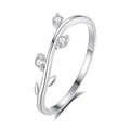 S925 sterling silver leaf ring with cubic zirconia stones on a white background - Platinum-FDJZ-251