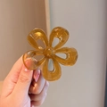 Translucent amber camellia flower hair claw clip in acrylic for elegant hairstyles - 9# Jelly Coffee