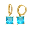 Boucles d'oreilles géométriques dorées avec pendentif turquoise carré et zircons brillants - Bleu