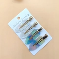 Set de cuatro pinzas para el cabello en acetato blanco y azul irisado con clip metálico - Juego de 4 piezas elegante