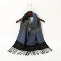 Dettaglio della sciarpa morbida effetto cashmere con motivo a quadri blu neri grigi - Quadri Blu Nero Grigio (YR109-02)